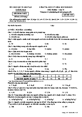 Đề kiểm tra học kỳ I môn Hóa học Lớp 10 - Mã đề 318 - Năm học 2018-2019 - Sở giáo dục và đào tạo Quảng Nam